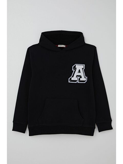 Breeze Erkek Çocuk Sweatshirt A Harfi Yazı Nakış Armalı Siyah (9-14 Yaş) - S000527113-19351