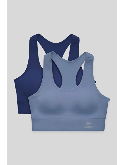 Tommylife Slim Fit U Yaka 2li Paket İndigo-Petrol Kadın Spor Büstiyer - 97120