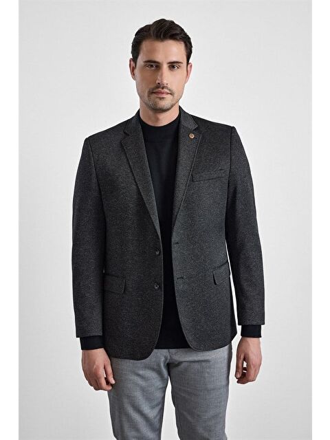 Süvari Siyah Regular Mono Yaka Torba Cep 4 Drop Klasik Ceket