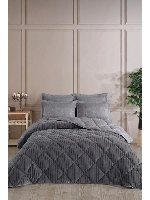 Çeyiz Diyarı Wellsoft Jakarlı Uyku Seti 4 Parça Çift Kişilik Antrasit - S000495640-29666