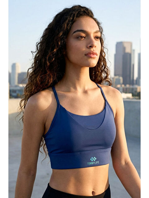 Tommylife İndigo Standart Fit Baskılı Sırt Detaylı Kadın Spor Büstiyer - 97300 - S000518252-23093