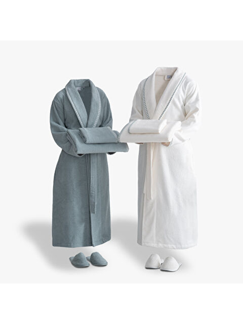 Green Black Tria Aile Bornoz Seti 10 Parça %100 Pamuk Jakarlı Mint-Krem M/L - S000503591-1180