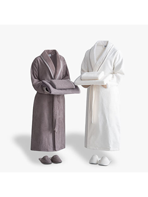 Green Black Tria Aile Bornoz Seti 10 Parça %100 Pamuk Jakarlı Vizon-Krem M/L - S000503590-26429