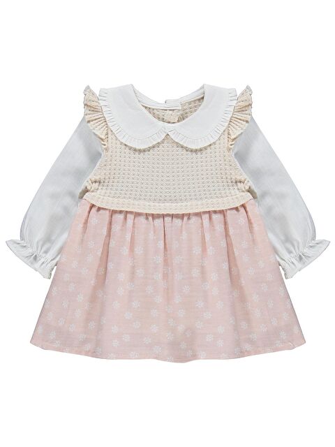 Kumru Yakalı Omuz Fırfırlı 6-18 Ay Elbise - Pembe 9-12 Ay - S000526789-20024