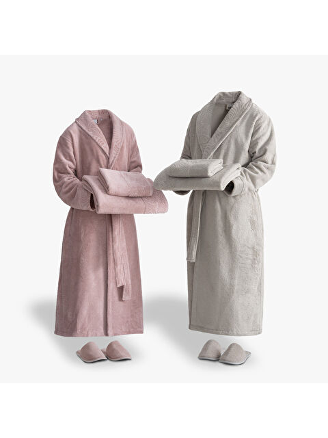 Green Black Fiorina Aile Bornoz Seti 10 Parça %100 Pamuk Jakarlı Pudra-Bej M/L - S000503594-7152