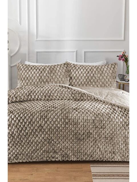 Çeyiz Diyarı Winter Tale Tavşan Tüyü Çift Kişilik Yorgan Seti 220x240 Cm Bej - S000495656-19928