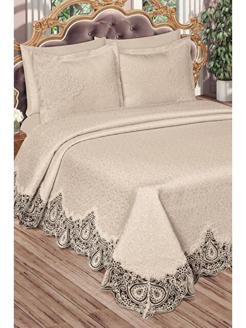 Çeyiz Diyarı Farah Brokar Güpürlü Pike Takımı Bej - S000495660-19928