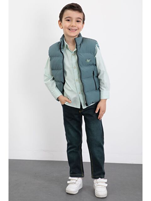 Cansın Mini Yeşil Şişme Yelekli Gömlekli Erkek Çocuk 3lü Pantolonlu Takım 23471 - S000491689-18194