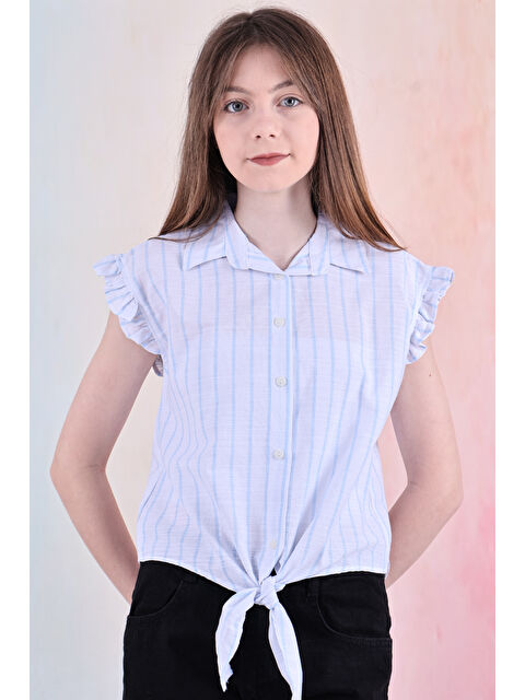 Modanino Kız Çocuk Kolları Fırfırlı ve Bel Bağlama Detaylı Crop Gömlek 6-14 Yaş 12252 - S000390550-17437