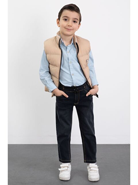 Cansın Mini Krem Şişme Yelekli Gömlekli Erkek Çocuk 3lü Pantolonlu Takım 23472 - S000491689-19966