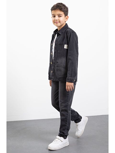 Cansın Mini Siyah Armalı Jean Gömlekli Erkek Çocuk Pantolonlu 3lü Jean Takım 23468 - S000491691-19351