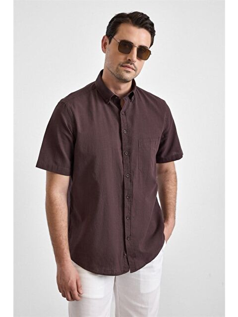 Süvari Koyu Kahve Regular Düğmeli Yaka Düz Casual Gömlek