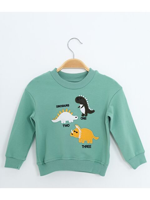 Toontoykids Erkek Çocuk Relax Fit Bisiklet Yaka Hafif Düşük Omuz Nakışlı Sweatshirt - S000491692-526