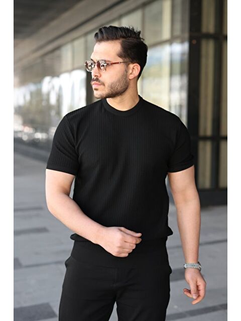 Jane's Erkek Bisiklet Yaka Petek Dokulu Kısa Kollu Triko Tişört