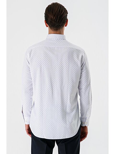İMZA Ekru Uzun Kollu Baskılı Bez Ayağı Düğmeli Yaka Cepli Pamuklu Comfort Fit Gömlek 1004235164 - S000356780-19965