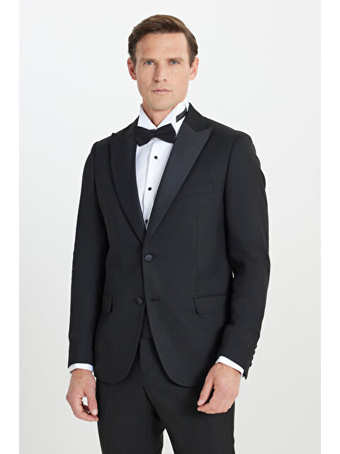 Altınyıldız Classics Erkek Siyah Slim Fit Dar Kesim Kırlangıç Yaka Kapak Cepli Esnek Smokin Takımı - S000452992-19351