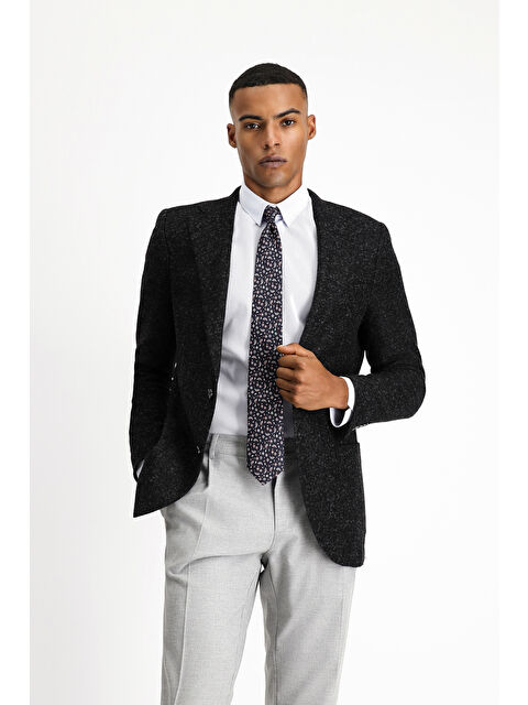 Kiğılı Slim Fit Dar Kesim Desenli Yünlü İtalyan Ceket