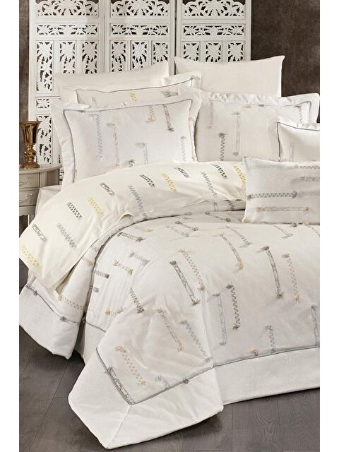 Çeyiz Diyarı Çise 10 Parça Çift Kişilik Çeyiz Seti Gri - Sarı - S000495134-23173