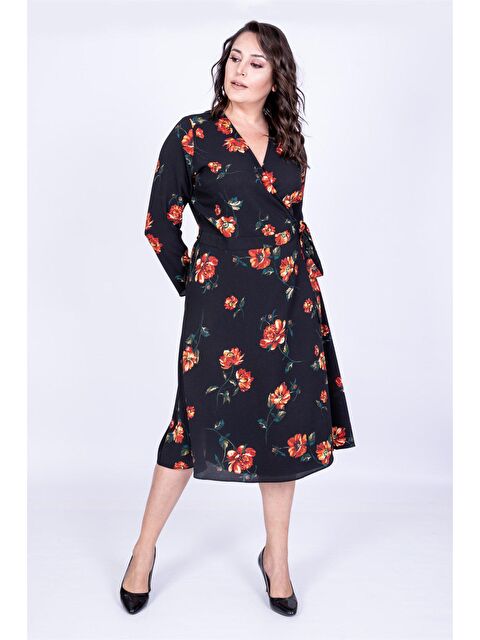 Mylinemoda Çiçek Desenli Anvelop Elbise - S000239436-19351