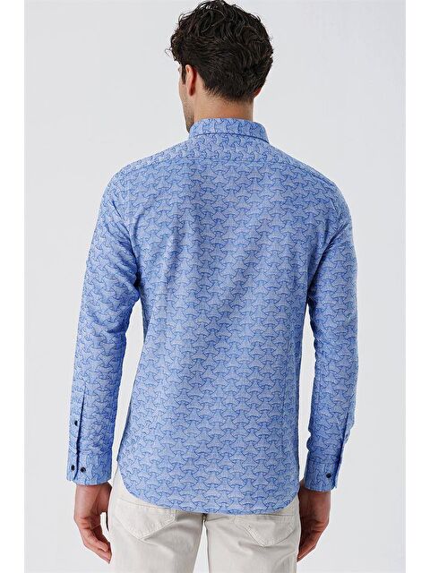 İMZA Mavi Kısalabilir Kollu Desenli  %100 Pamuk Casual Slim Fit Gömlek 1004230181 - S000348075-17234