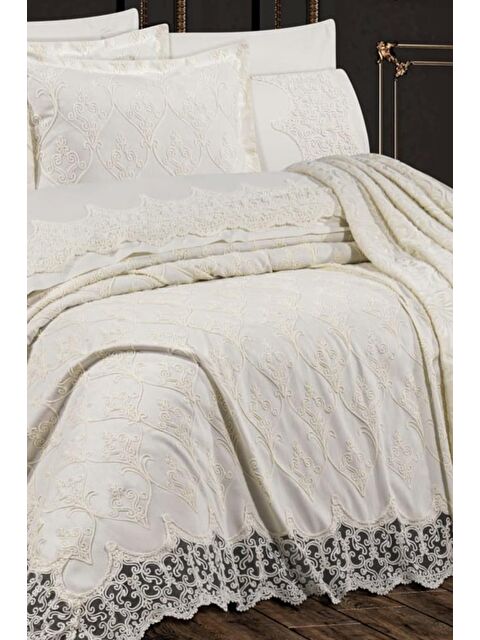 Çeyiz Diyarı Ebru 10 Parça Battaniyeli Çeyiz Seti Krem - S000495144-19966