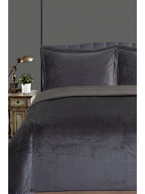 Çeyiz Diyarı Toskana Çift Kişilik Lüks Kadife Yatak Örtüsü Antrasit - S000495146-29666