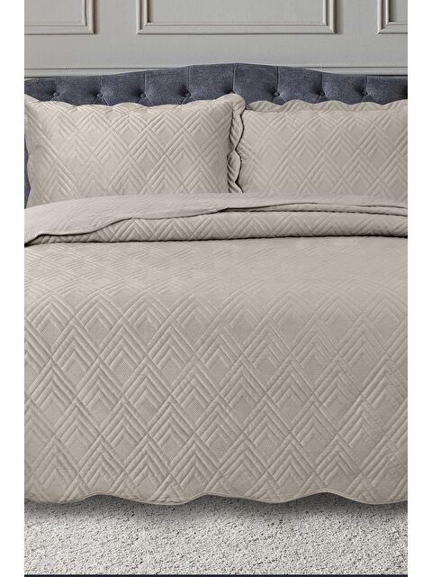 Çeyiz Diyarı Lydia Çift Kişilik Lüks Kadife Yatak Örtüsü Bej - S000495148-19928