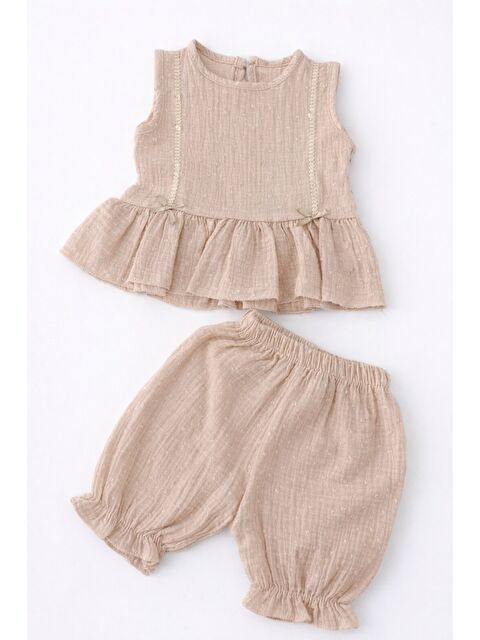 Verona Tarz Kız Bebek %100 Pamuk Müslin Takımı 2’li – Yazlık Nefes Alan Rahat Set Şortlu (6-24 Ay)