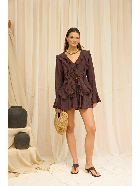 Bohemai Aliza Kahve Gömlek Şort Takım