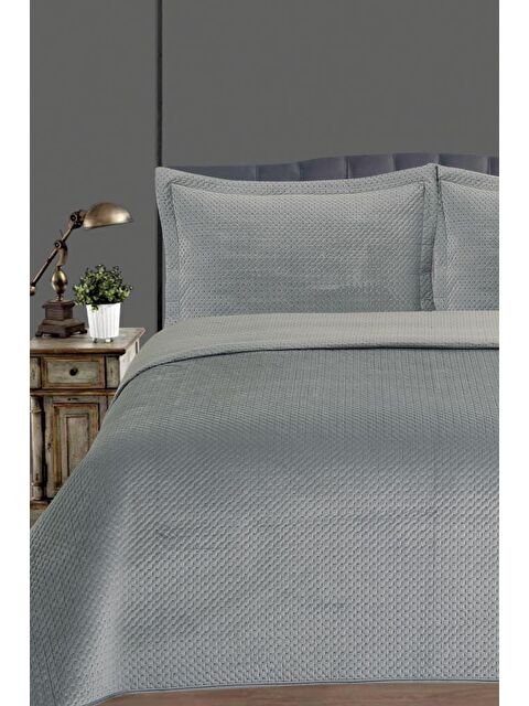 Çeyiz Diyarı Toskana Çift Kişilik Lüks Kadife Yatak Örtüsü Gri - S000495150-20600