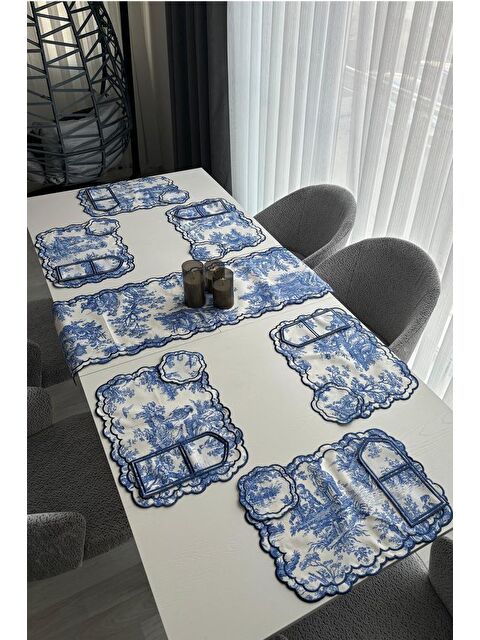 Çeyiz Diyarı Okyanus Keten Amerikan Servis Takımı 19 Parça Mavi - S000495154-17234