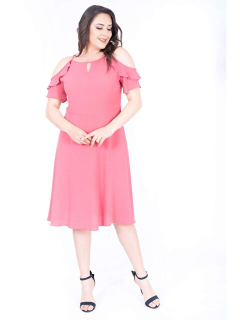 Mylinemoda Yaka Çerçeveli Kolları Volanlı Elbise - S000239367-20024