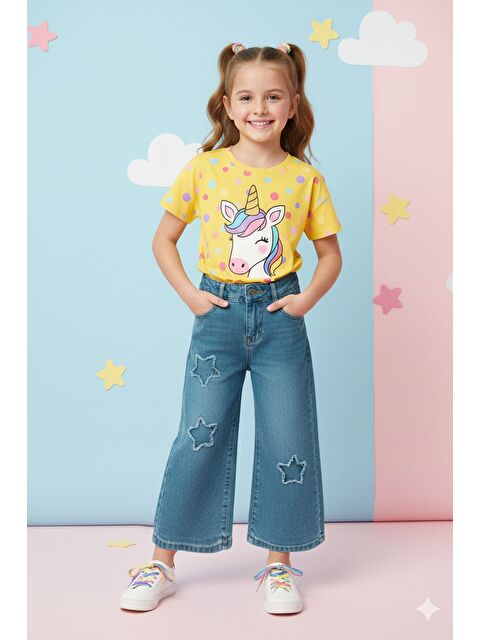 Fullamoda Yıldız Nakışlı Palazzo Kız Çocuk Pantolon - S000491702-19351