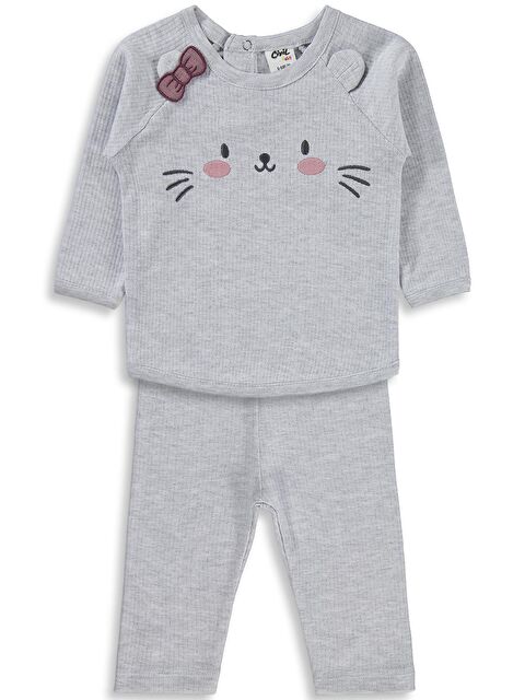 Civil Baby Kuyruk ve Kedi Baskılı 6-18 Ay Takım - Bej 6-9 Ay - S000520783-25636