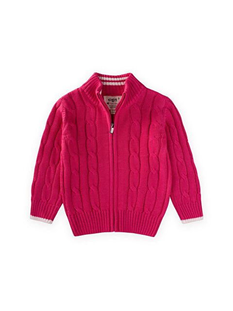 CİGİT Saç Örgü Triko Hırka 2-11 Yaş Fuşya - S000483088-18686