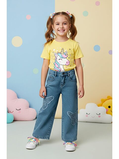 Fullamoda Yıldız Nakışlı Palazzo Kız Çocuk Pantolon - S000491701-17234