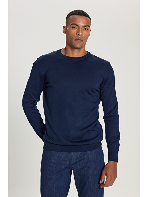 Altınyıldız Classics Erkek Lacivert Standart Fit Normal Kesim Bisiklet Yaka Triko Kazak - S000403290-21164