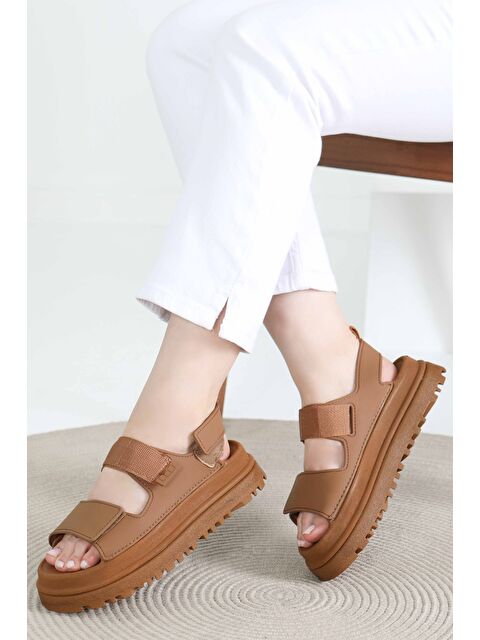 Tofisa Kadın Taba Cırt Cırtlı Sandalet - 27419 - S000425711-14955