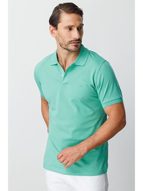 igs Nil Yeşili Modern Fit Dar Kalıp Polo Yaka Düz Kısa Kollu Pamuklu Tişört - S000490445-18194