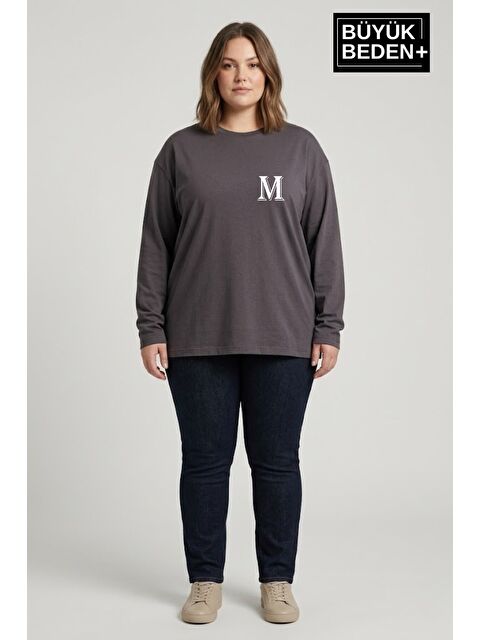 Süperlife Kadın Büyük Beden M Baskılı 2 İplik Bisiklet Yaka Tişört SPR26BTSK942-13