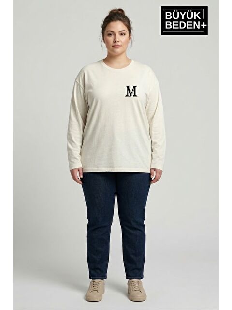 Süperlife Kadın Büyük Beden M Baskılı 2 İplik Bisiklet Yaka Tişört SPR26BTSK942-13