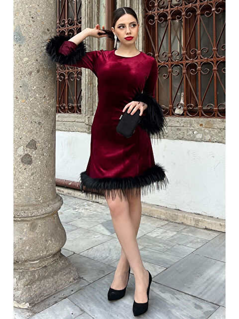 Gülseli Kadın Tüy Detaylı Kloş Mini Elbise - S000332268-19951