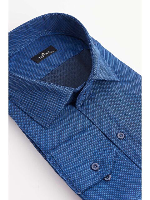 TUDORS Büyük Beden Kolay Ütü Kravatlık Armürlü Pamuklu Erkek Gömlek - S000323305-21164