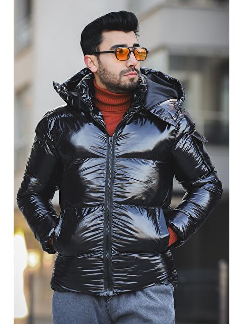 Oksit Jair Ekstra Parlak Suya Dayanıklı Çift Yaka Kapüşonlu Erkek Şişme Mont - S000125021-19351