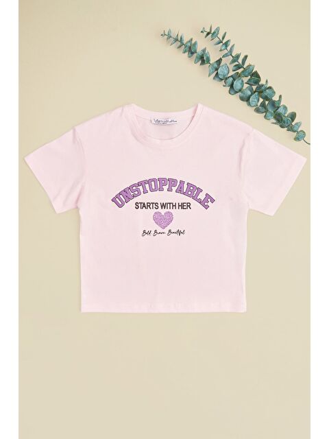 Fullamoda Unstoppable Baskılı Kız Çocuk Crop Tişört