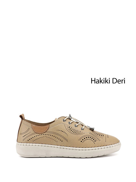 GÖNDERİ(R) Kadın AÇIK NUDE Bağcıklı Hakiki Deri Comfort Ayakkabı