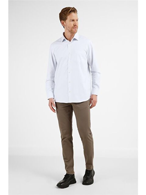 İMZA Beyaz Kendinden Desenli Sert Yaka Uzun Kol Cepli Comfort Fit Pamuklu Gömlek 1004255226 - S000505533-487