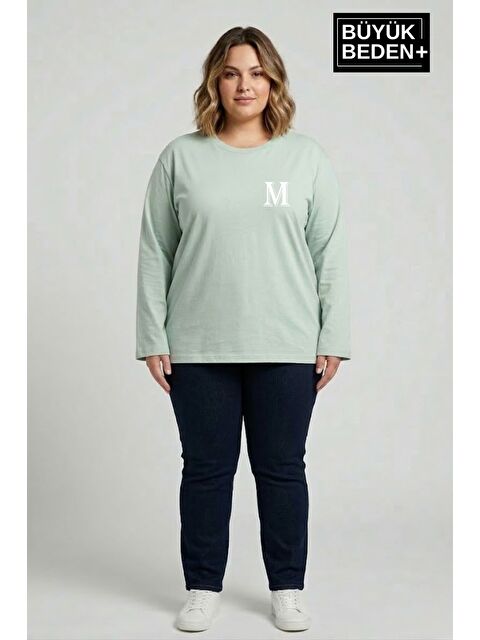 Süperlife Kadın Büyük Beden M Baskılı 2 İplik Bisiklet Yaka Tişört SPR26BTSK942-13