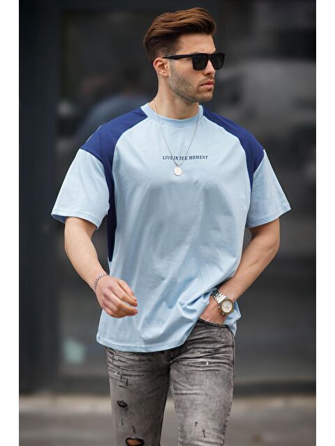 Madmext Bebe Mavisi Bisiklet Yaka Oversize %100 Pamuk Tişört 7002 - S000159698-3642