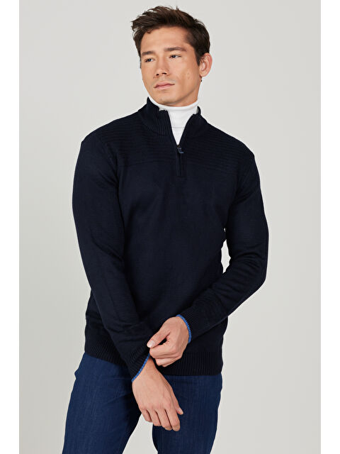 Altınyıldız Classics Erkek Lacivert Standart Fit Normal Kesim Bato Yaka Desenli Triko Kazak - S000452996-21164